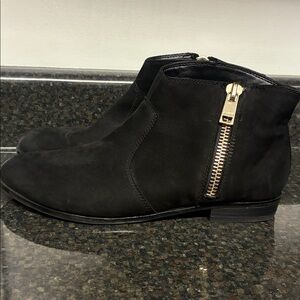 Also Black Suede Ankle Boots with Gold Zipper